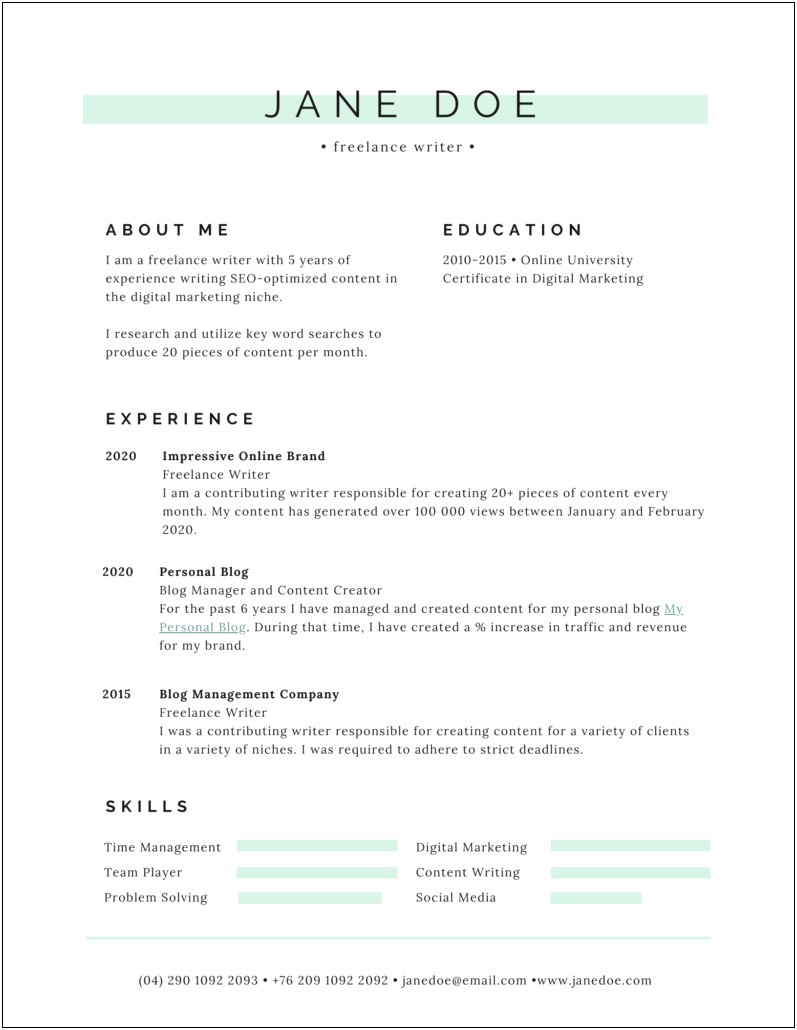 Email Marketing And Advertising Content Writer Resume Summary