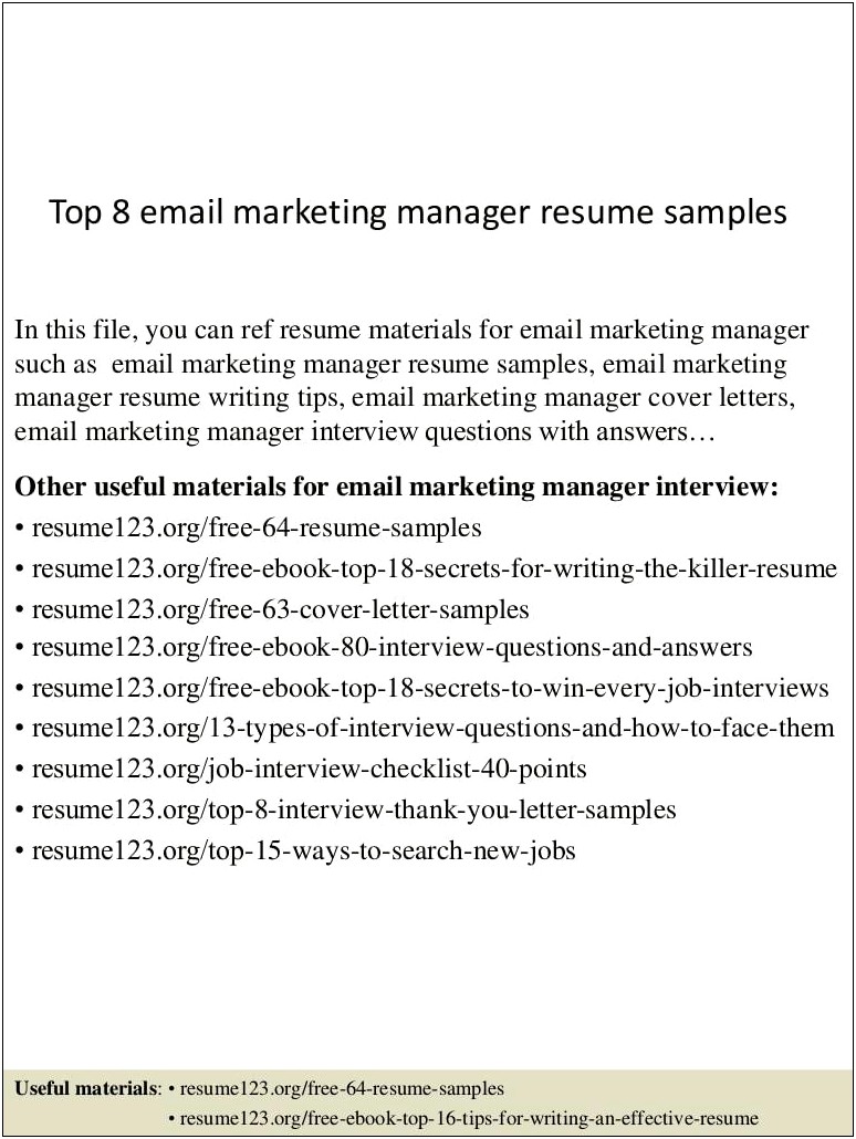 Email Marketing Manager Resume Examples