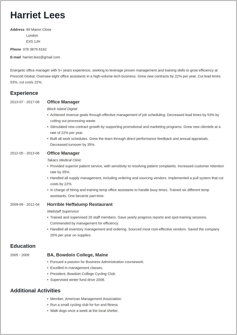 Email Office Manager Resume Template