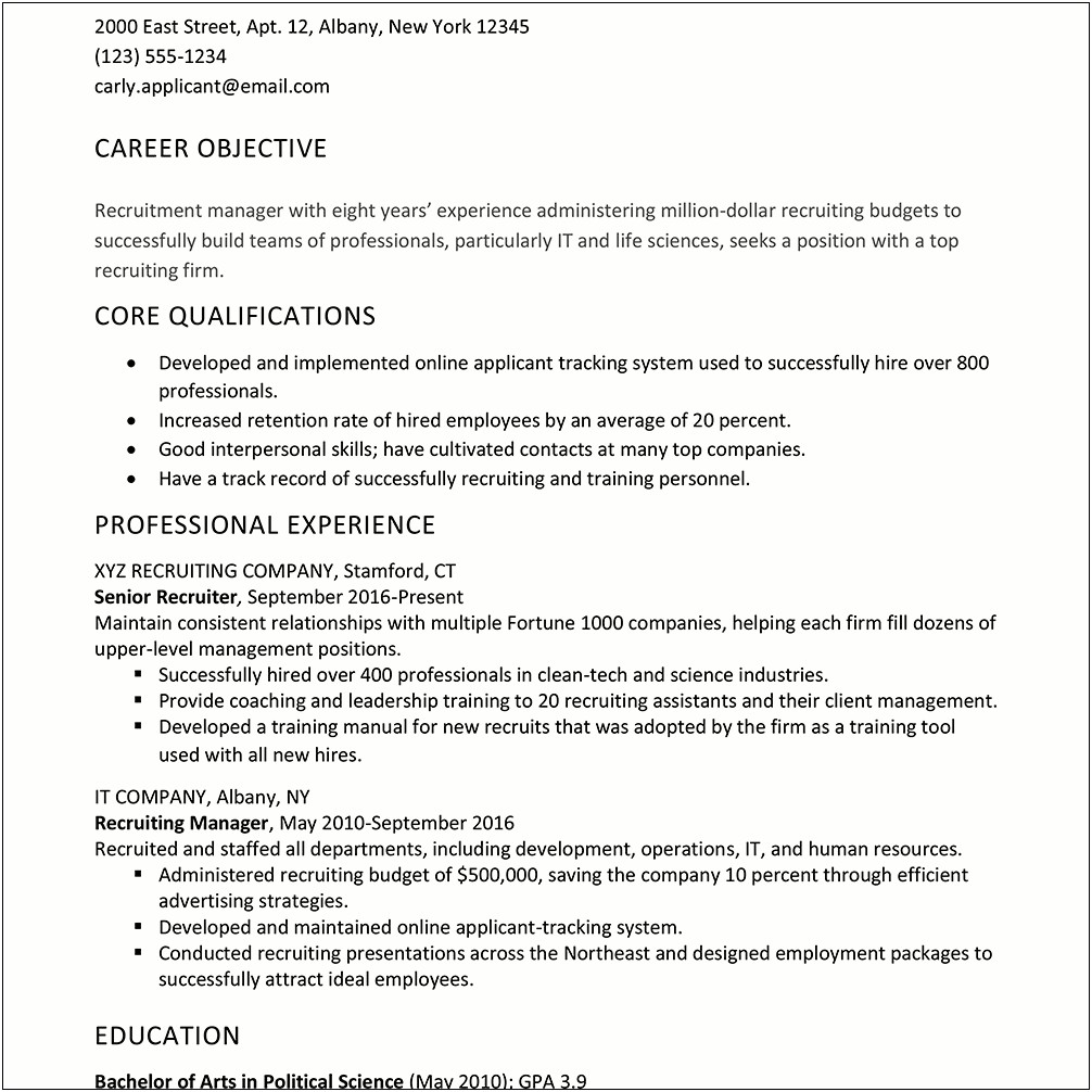 Email Template To Recruiter With Resume