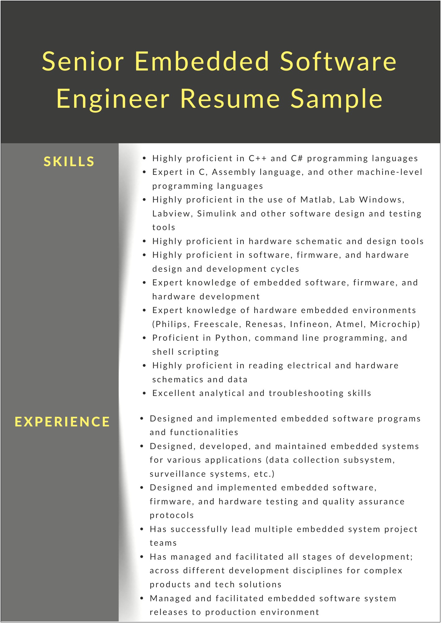 Embedded Software Developer Resume Sample