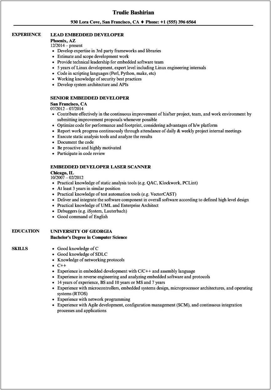 Embedded Systems Resume For 2 Year Experience
