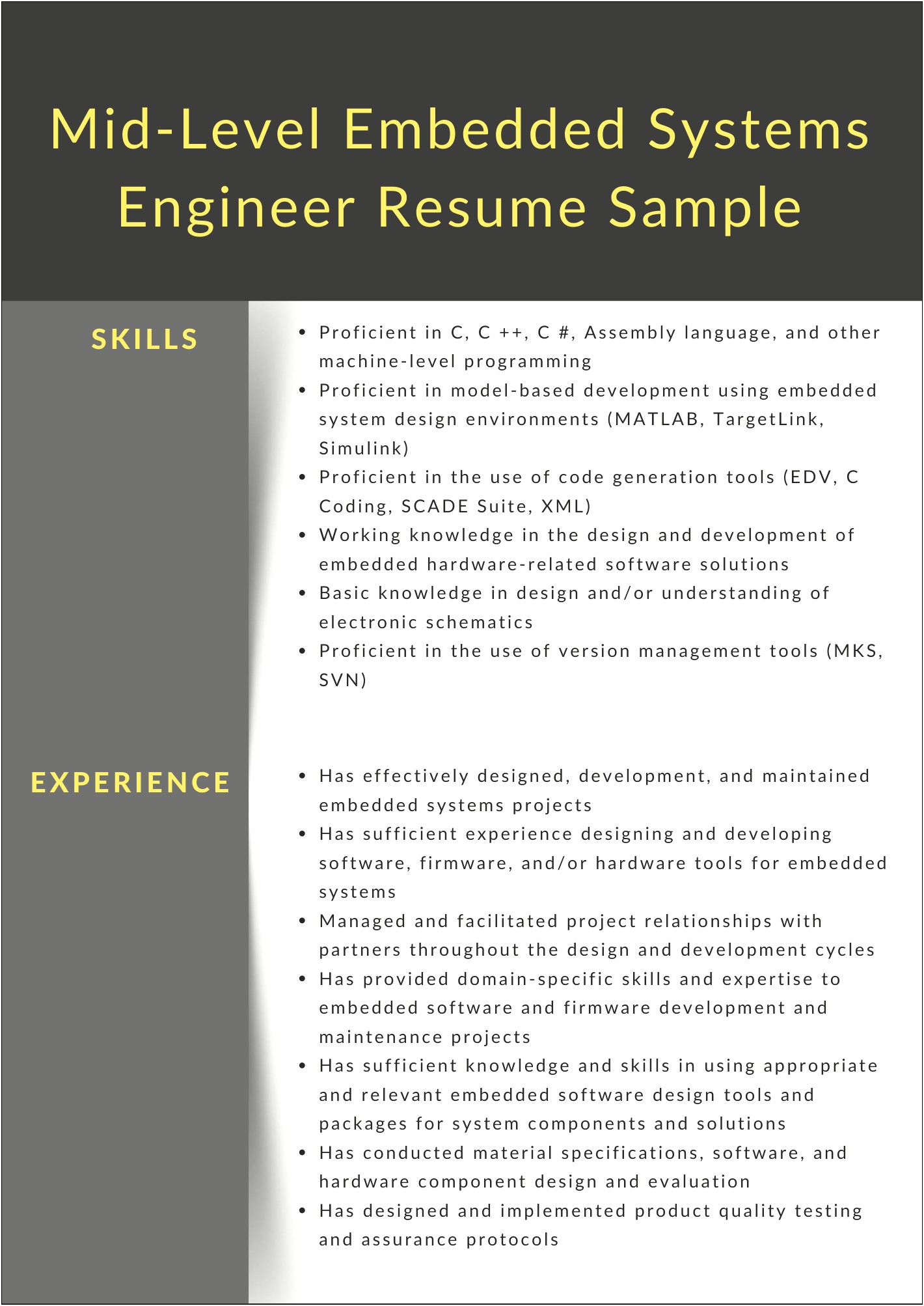 Embedded Systems Skills For Resume