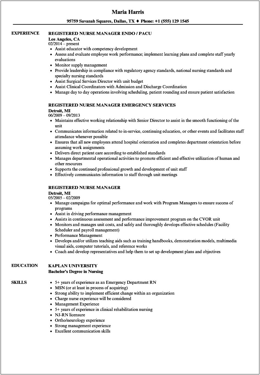 Emergency Department Rn Experience Resume Example