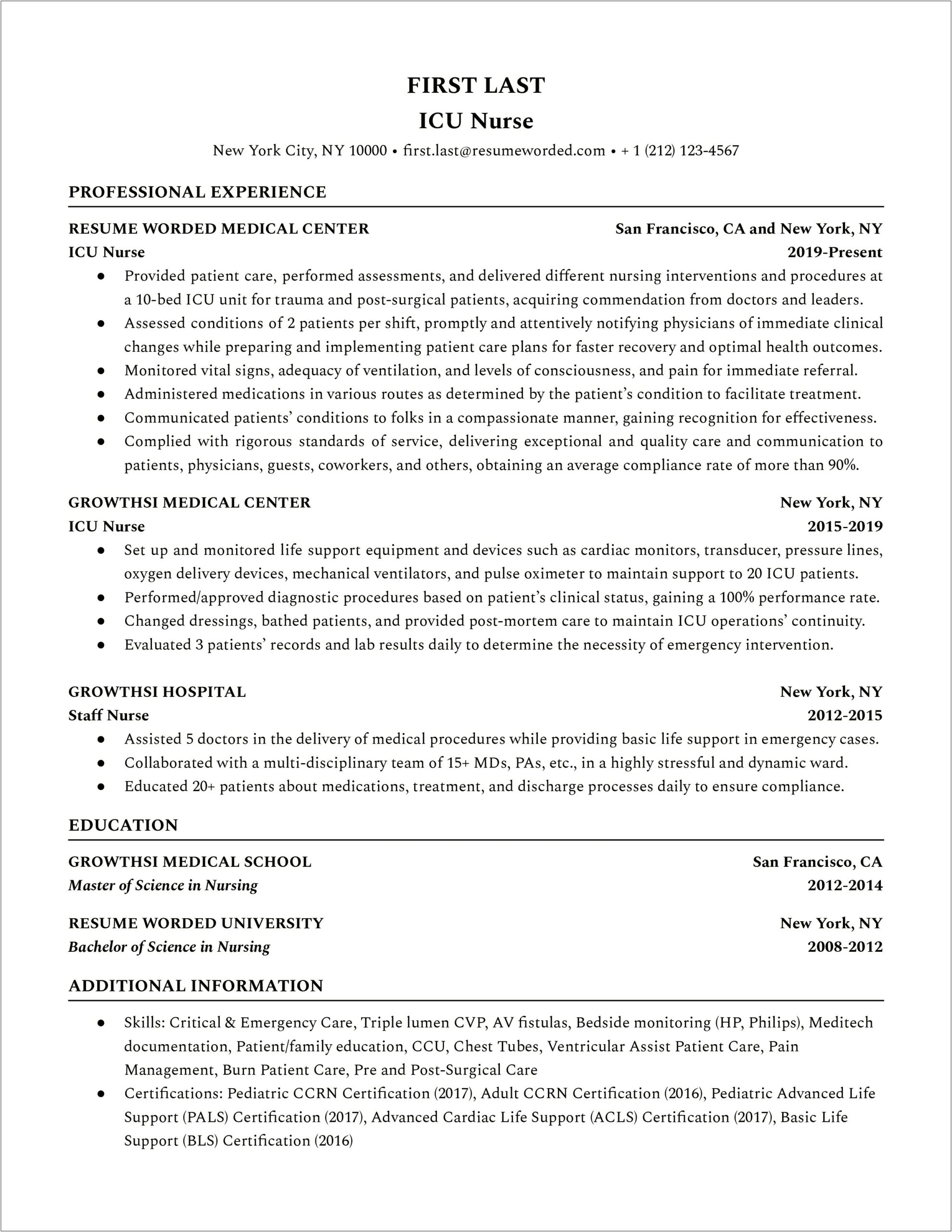 Emergency Room Nurse Job Description For Resume