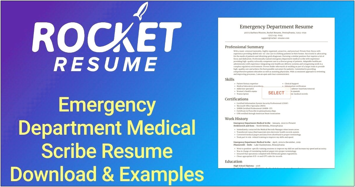 Emergency Room Scribe Job Resume