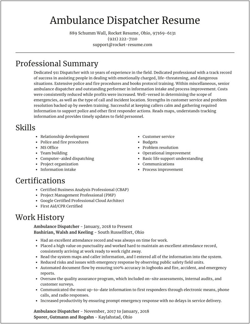 Emergency Services Dispatcher Resume Examples