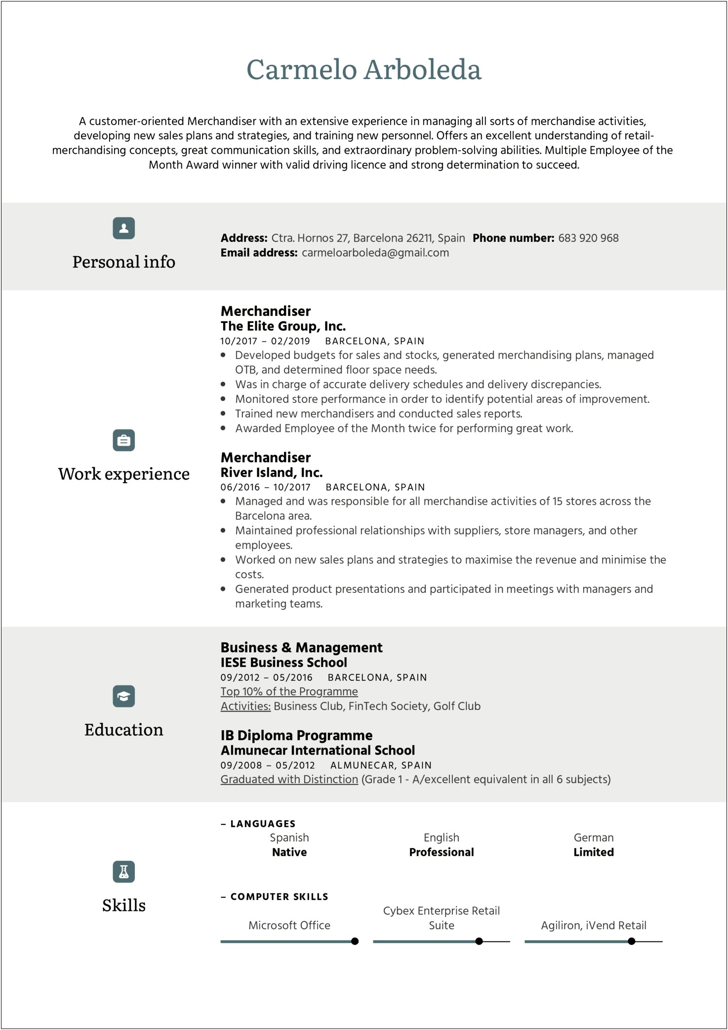 Employee Of The Mnth Description Resume