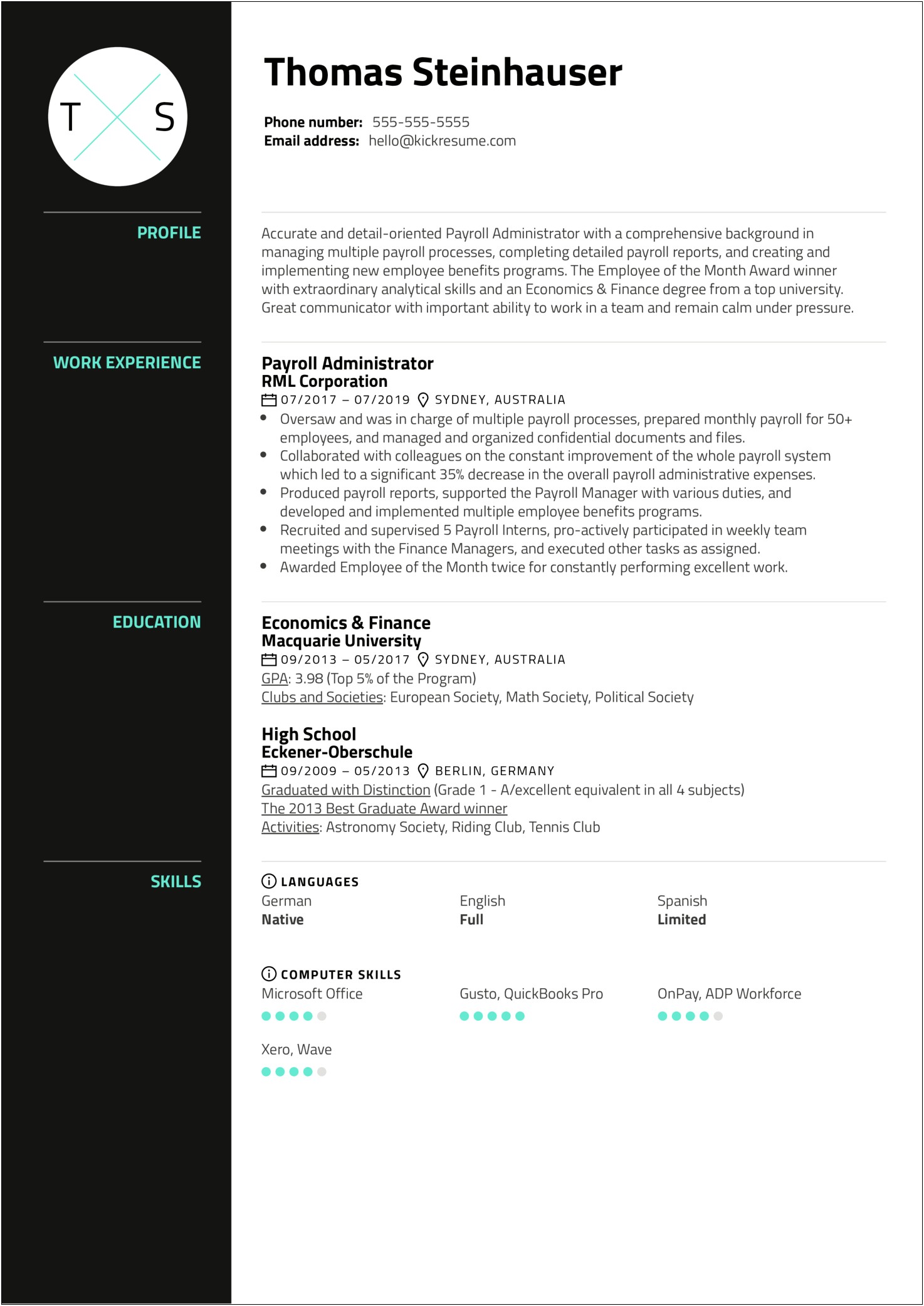 Employee Of The Month Resume Sample