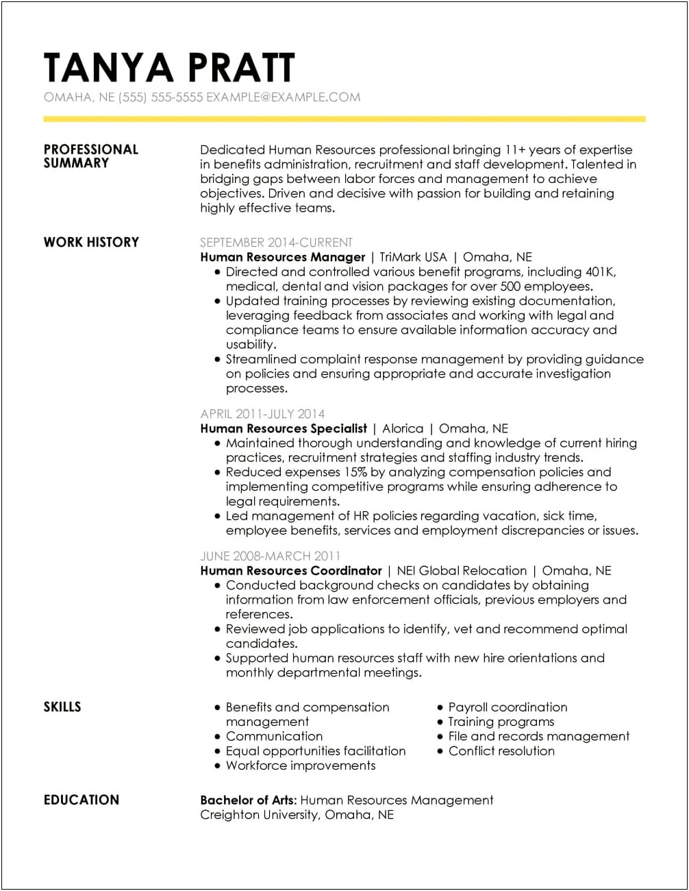 Employee Relations Manager Sensuring Compliance Resume