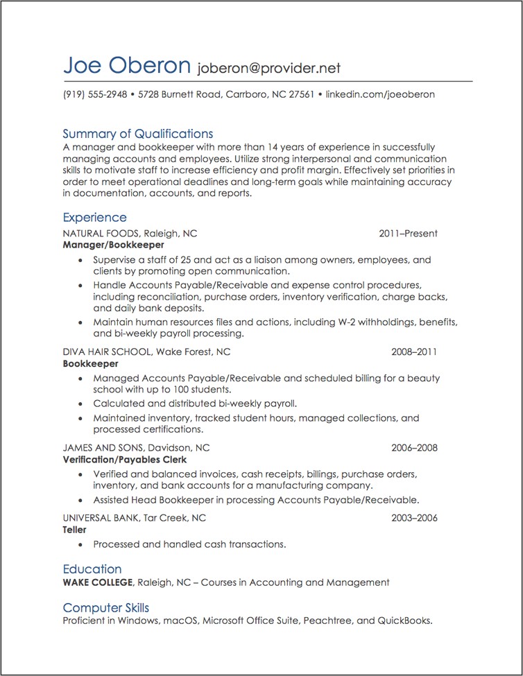 Employment Details In Resume Sample
