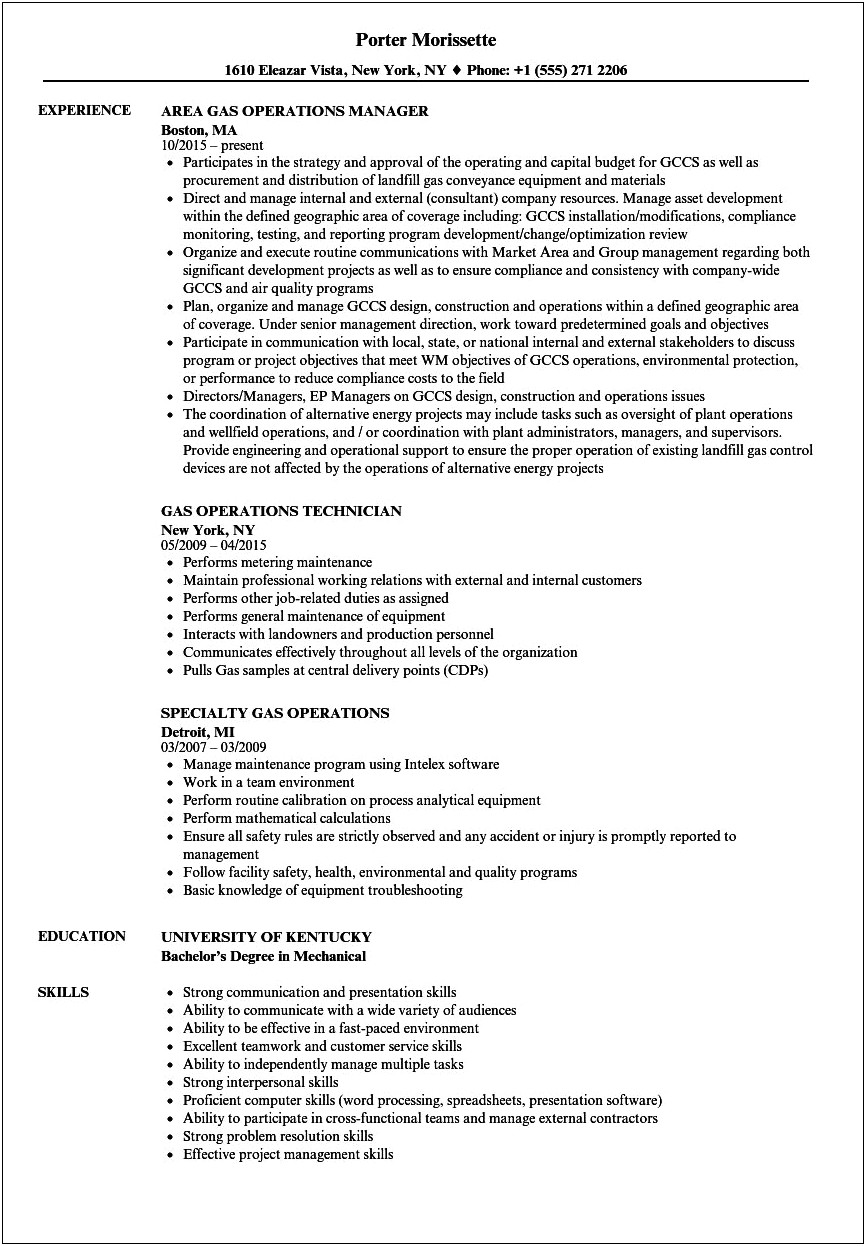 Employment Gas On Resume Sample