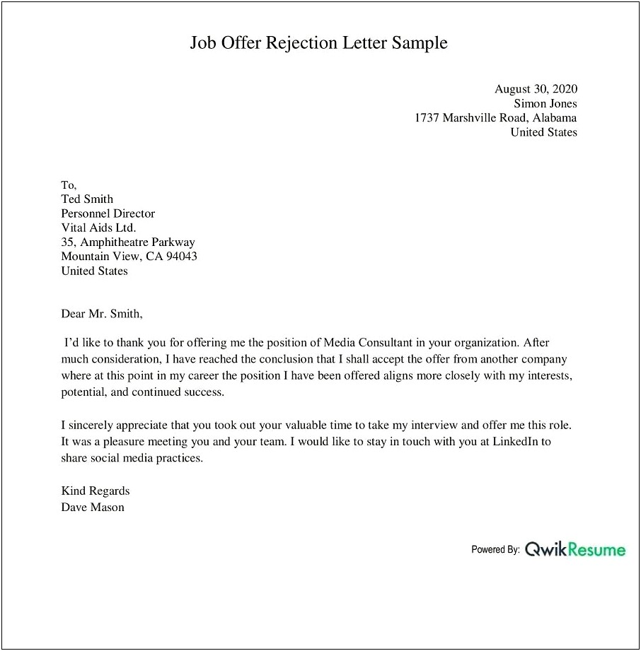 Employment Rejection Letter But Keep Resume