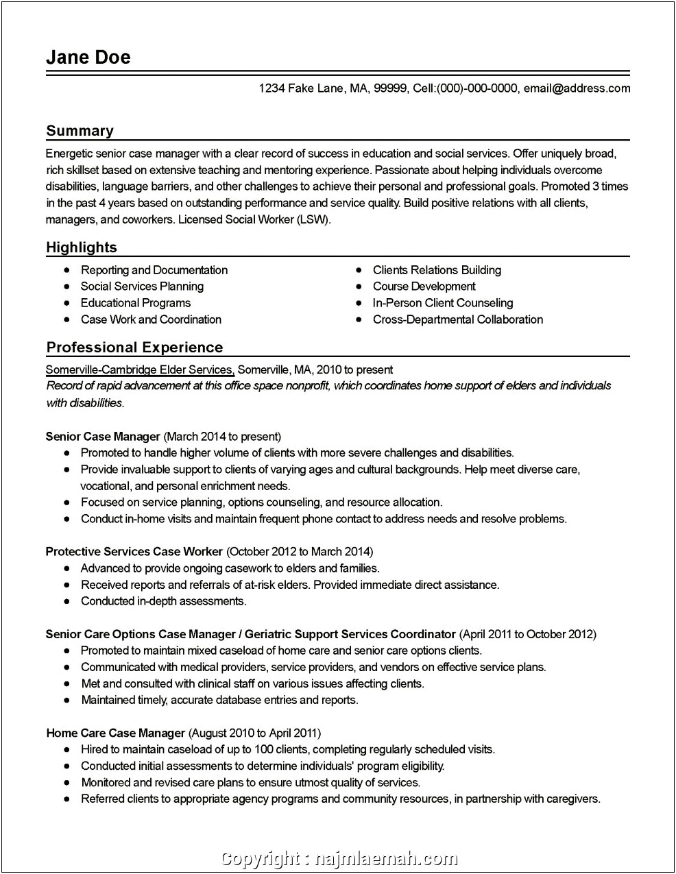 Employment Specialist Case Manager Resume