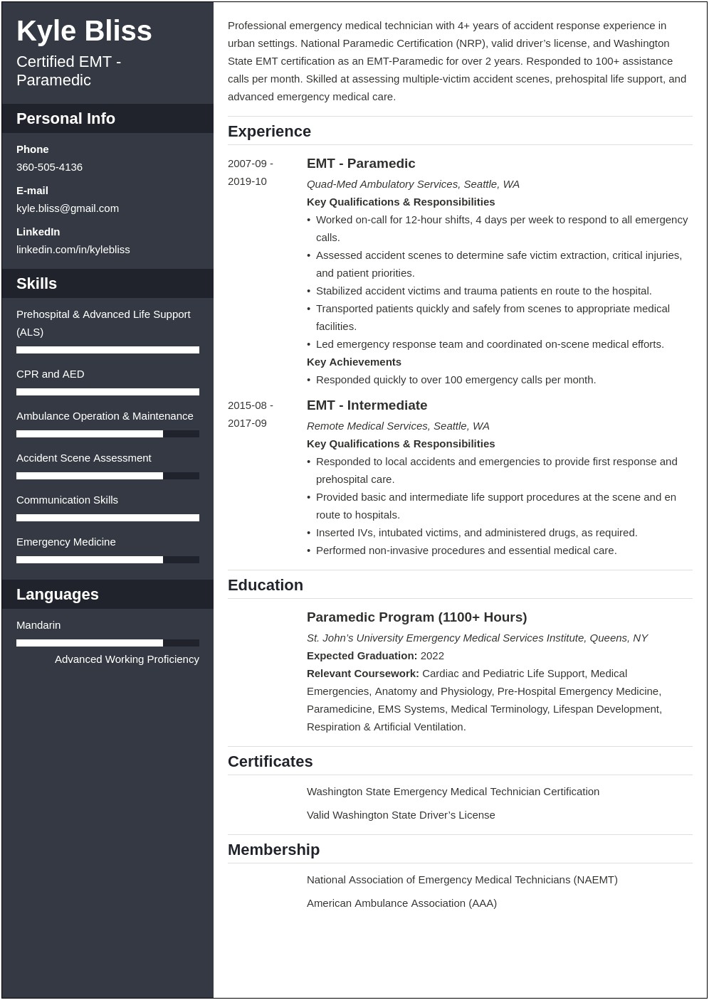 Emt Basic Job Description Resume