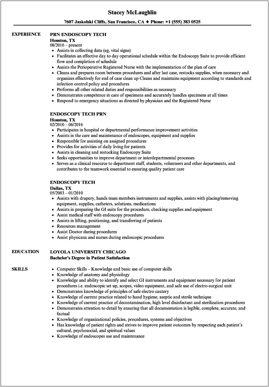 Endoscopy Nurse Job Description Resume