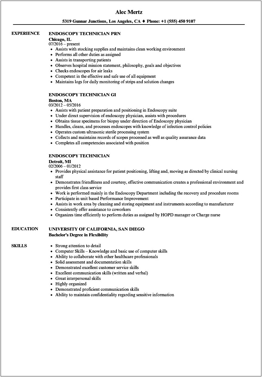 Endoscopy Rn Job Description For Resume