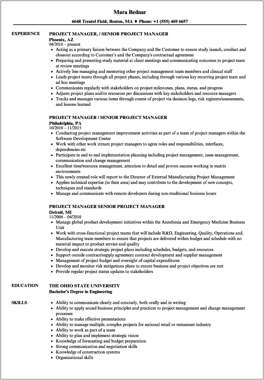Engineer Program Manager Resume Examples