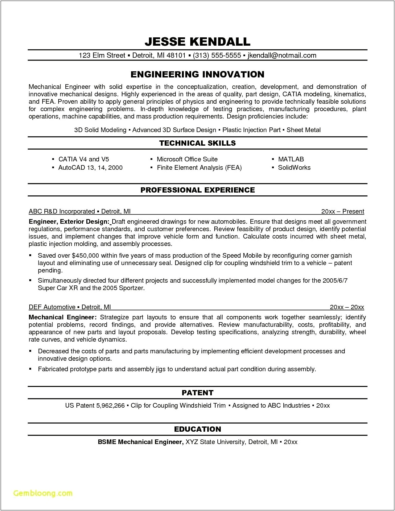 Engineer Resume Objective Statement Examples