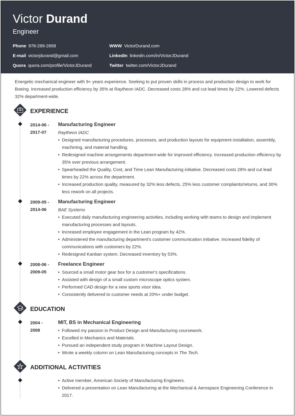 Engineering College Student Resume Examples