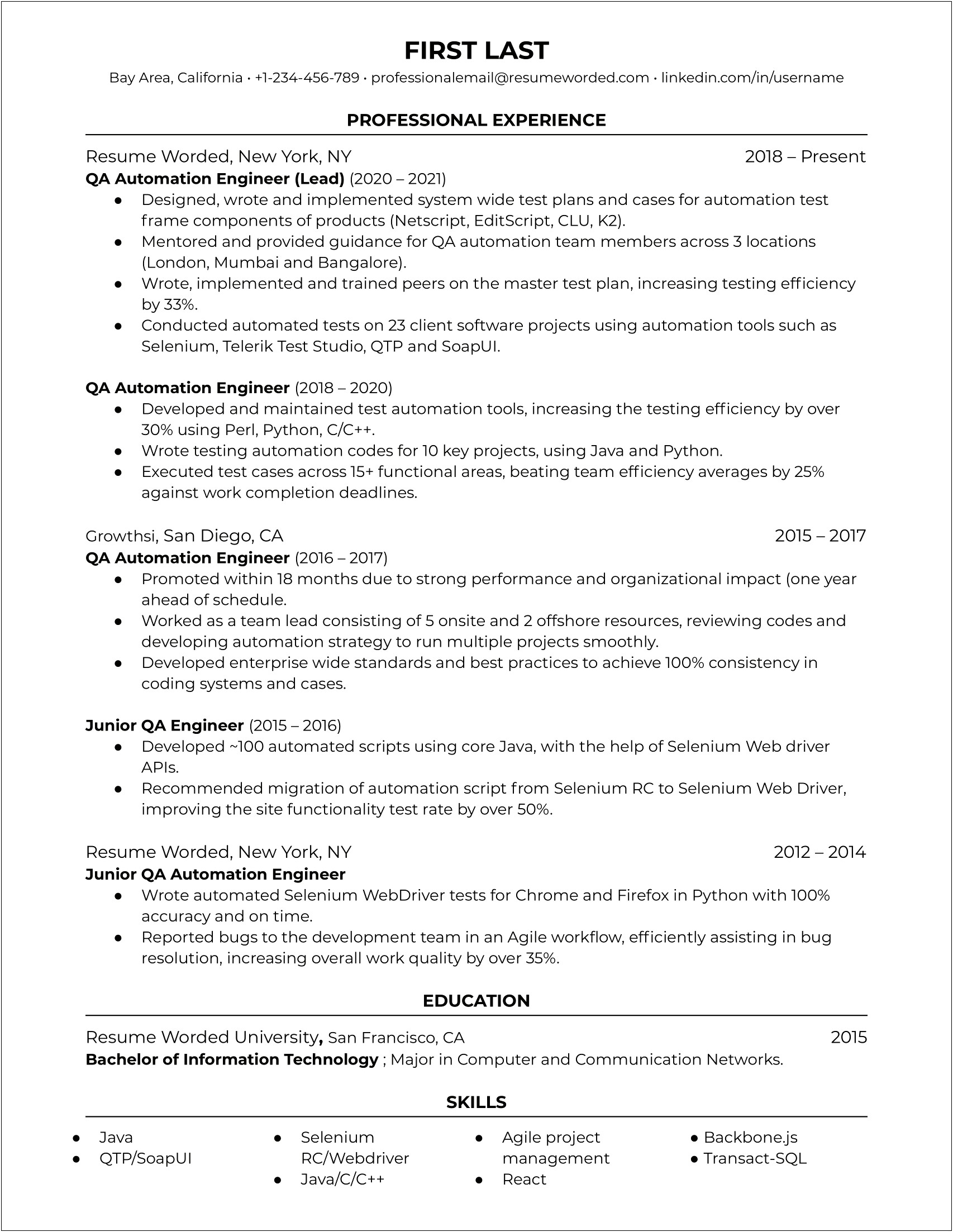 Engineering Management Quality Resume Examples