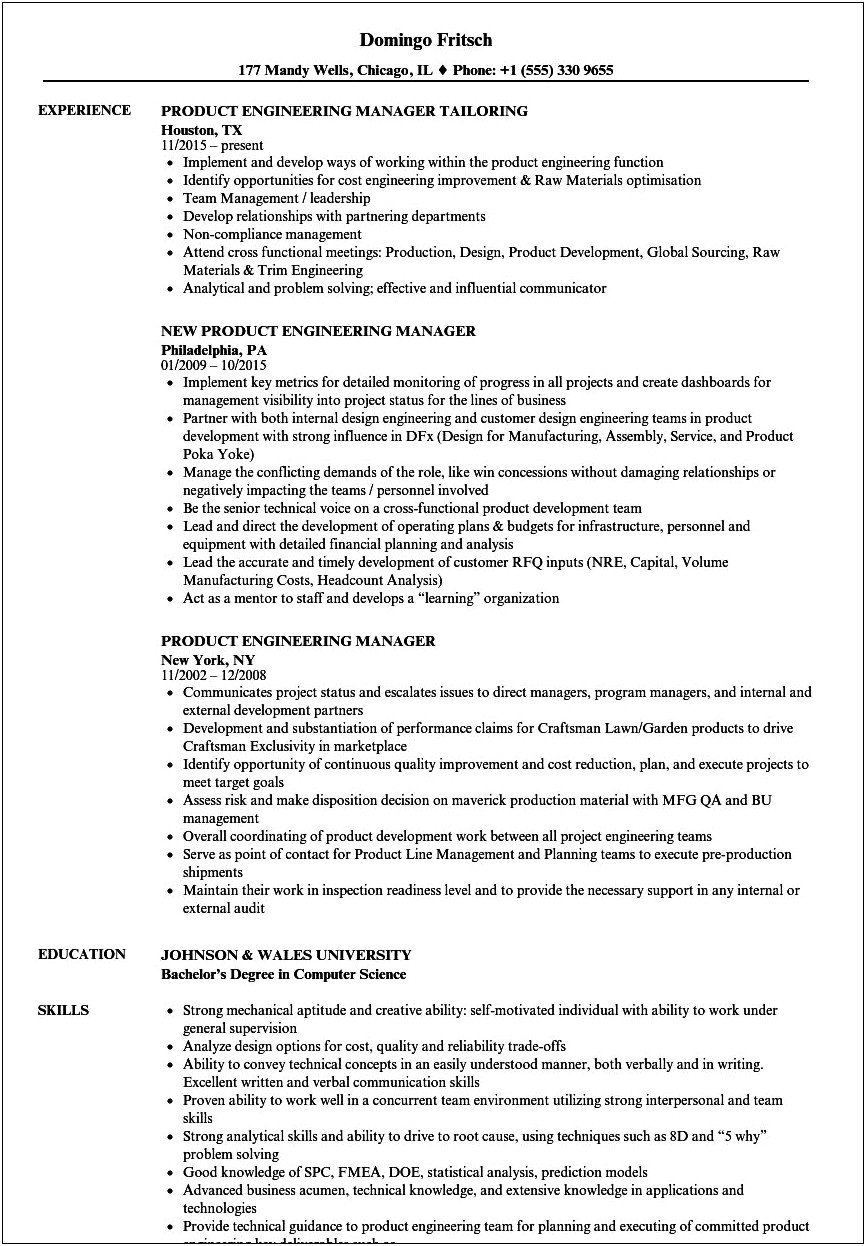 Engineering Manager Resume Core Competencies