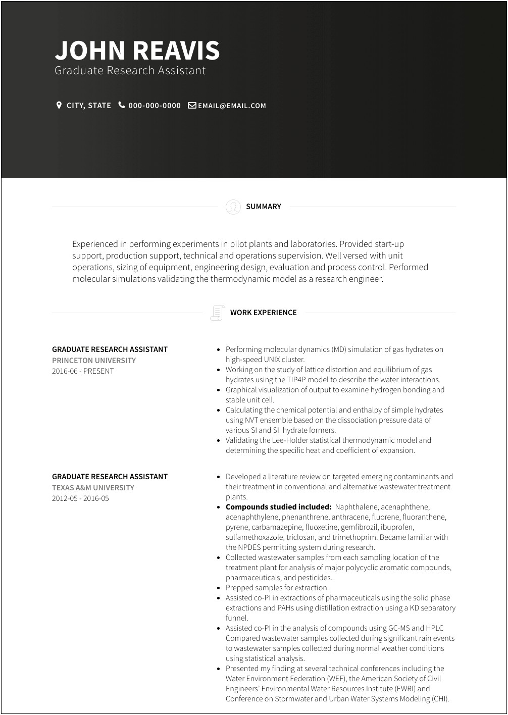 Engineering Phd Resume Examples Graduate Research Assistant