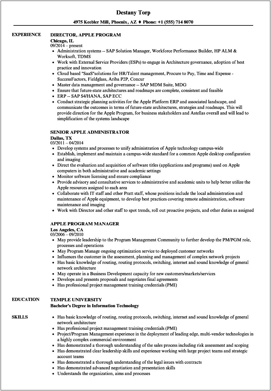 Engineering Program Manager Apple Resume