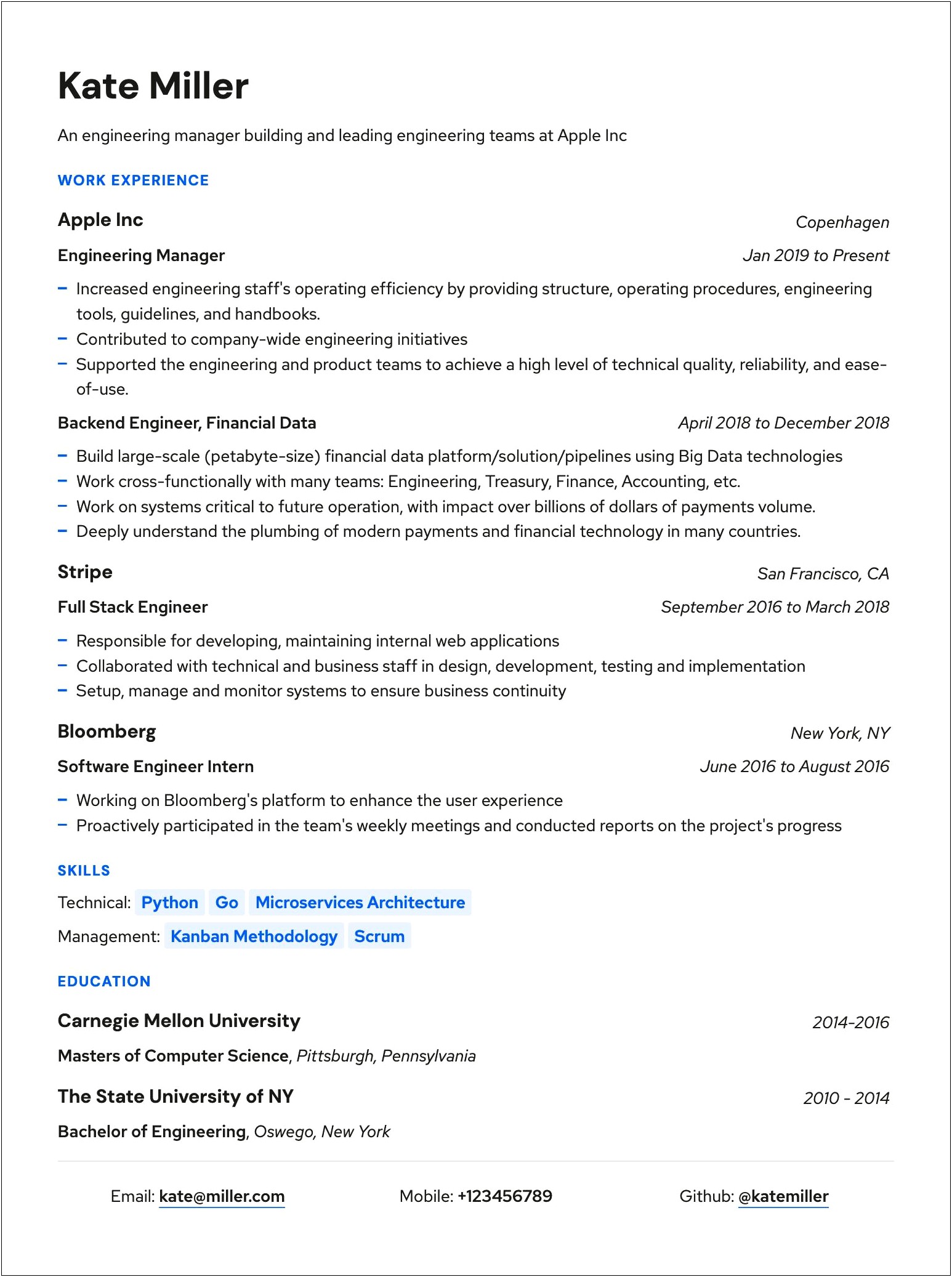 Engineering Project Manager At Apple Resume