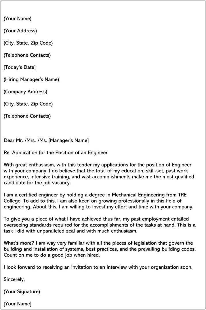 Engineering Resume Cover Letters Example