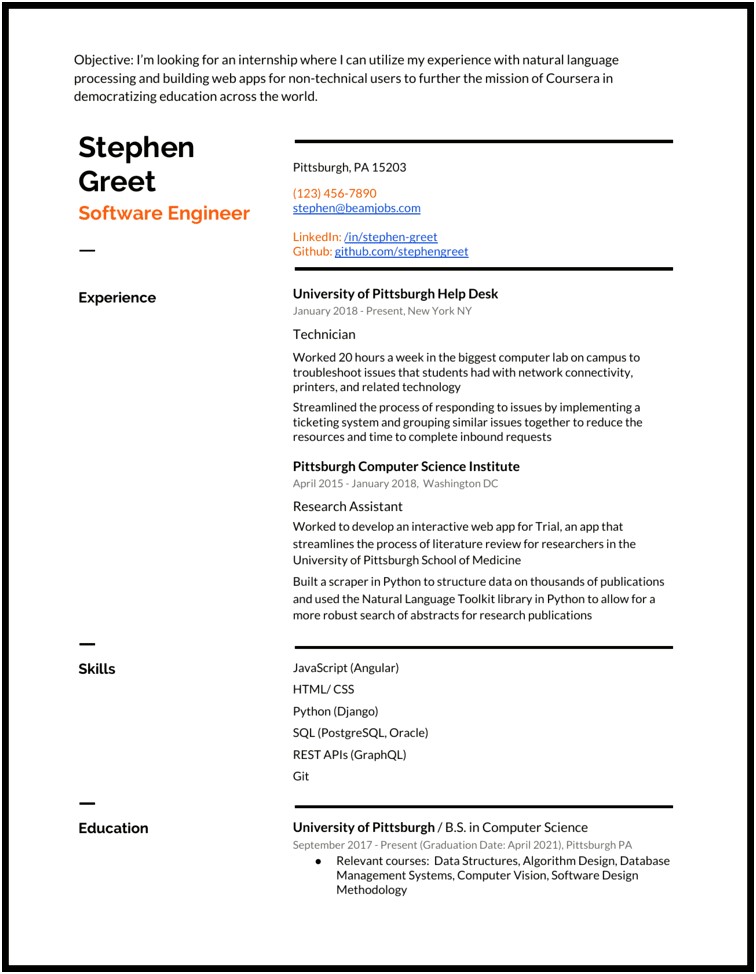 Engineering Resume Example For New Grad
