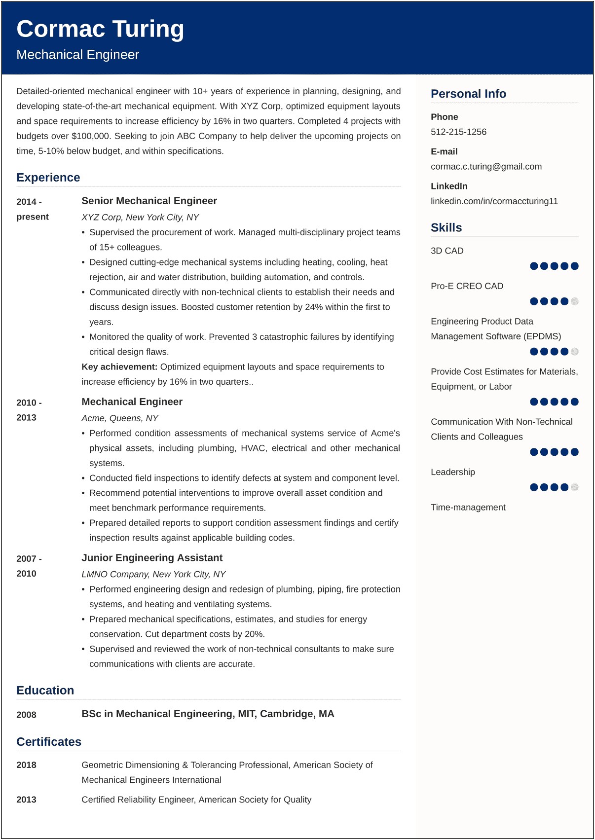 Engineering Resume Executive Summary Examples