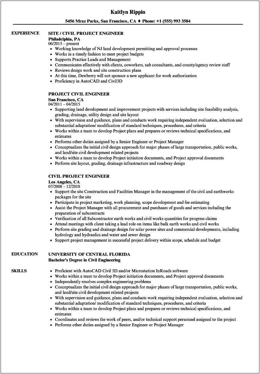 Engineering Resume Project Experience Examples