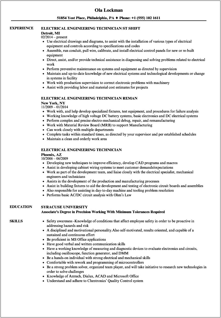Engineering Technology Resume Objective Statements Examples