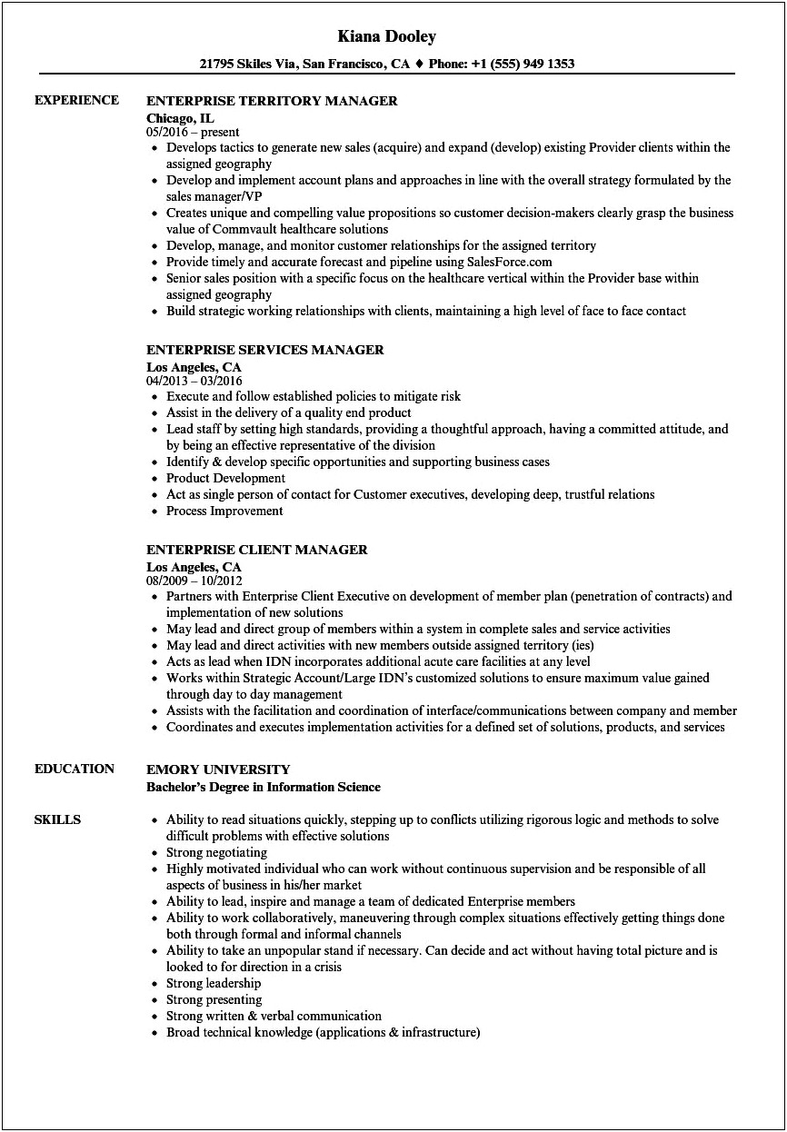 Enterprise Management Assistant Job Description For Resume