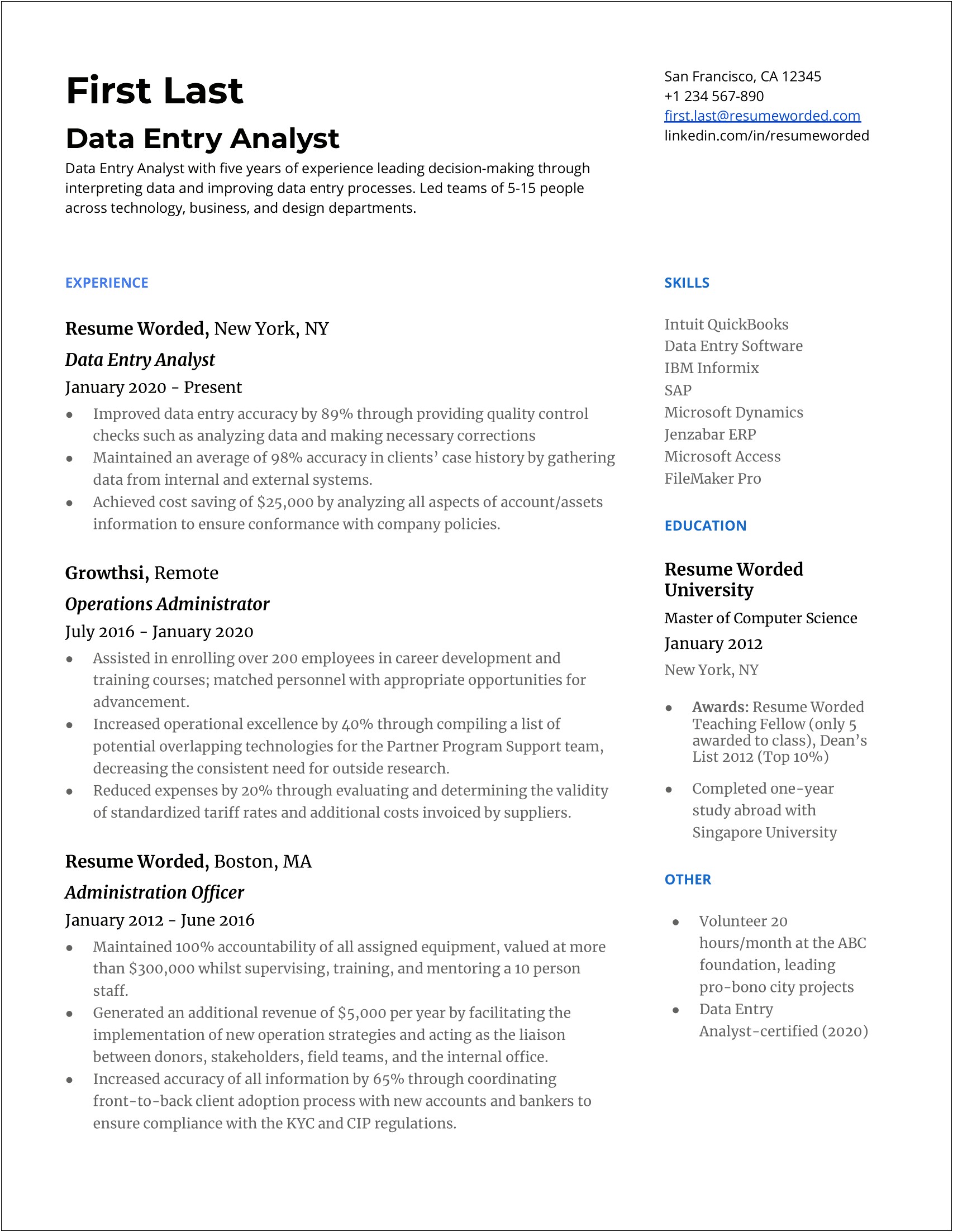 Entry It Skills For Resume