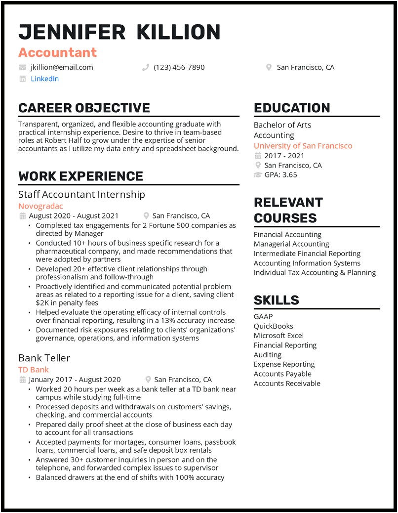 Entry Level Accountant Resume Template Free