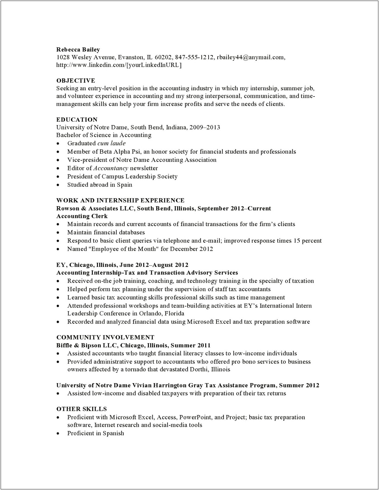 Entry Level Accounting Clerk Resume Template
