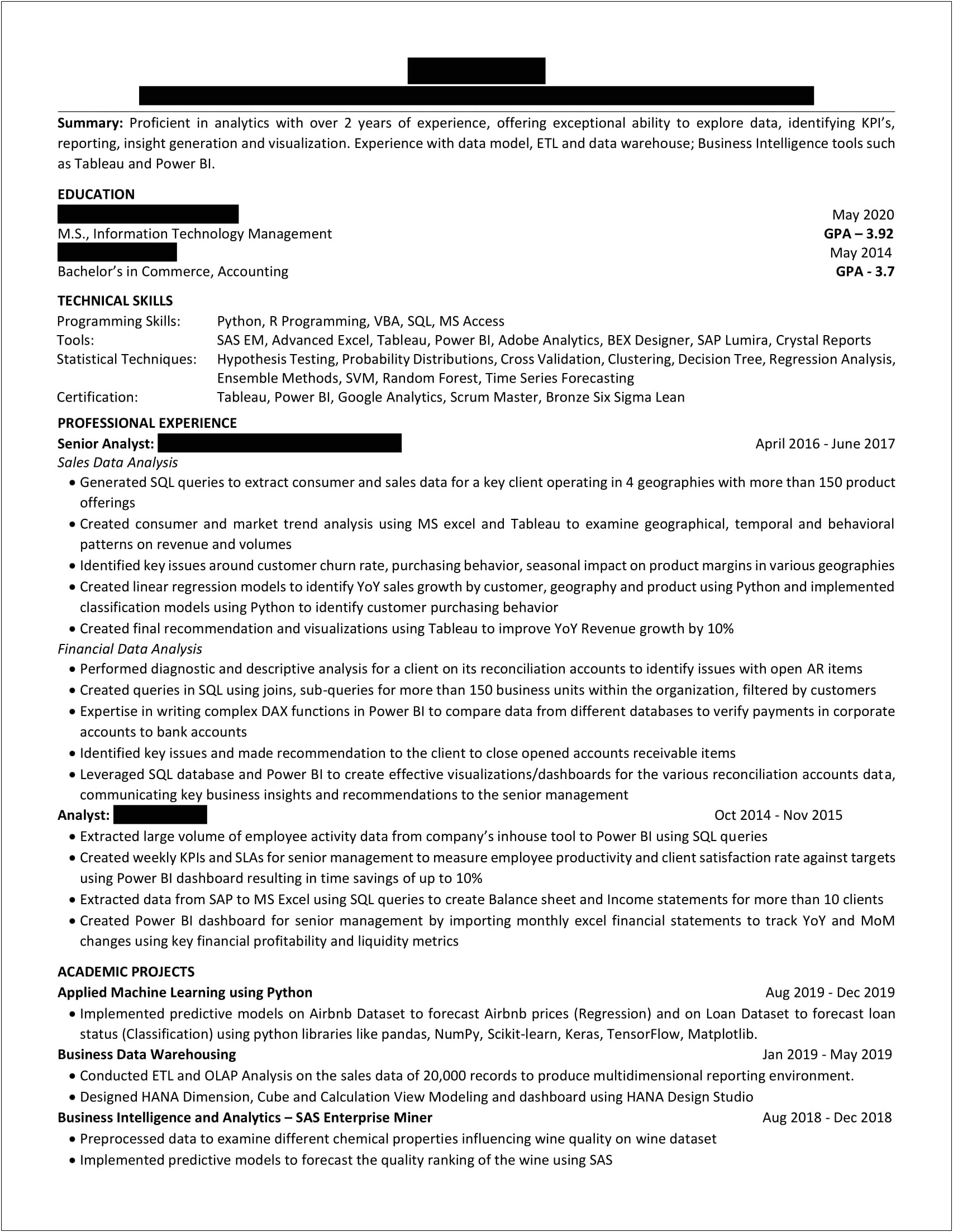 Entry Level Accounting Information Systems Resume Summary