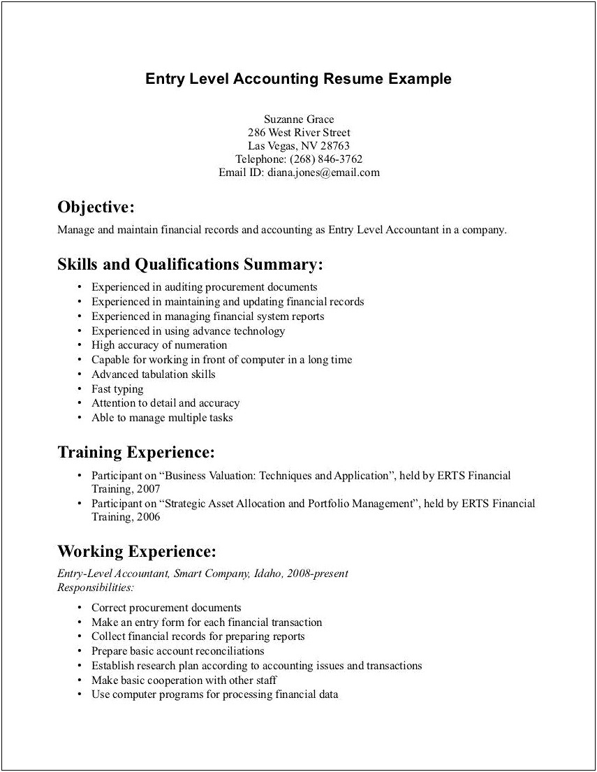 Entry Level Accounting Job Resume