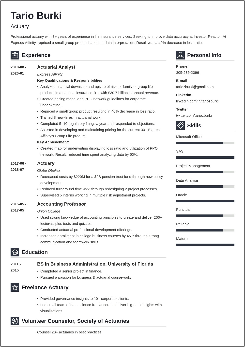 Entry Level Actuary Resume Objective