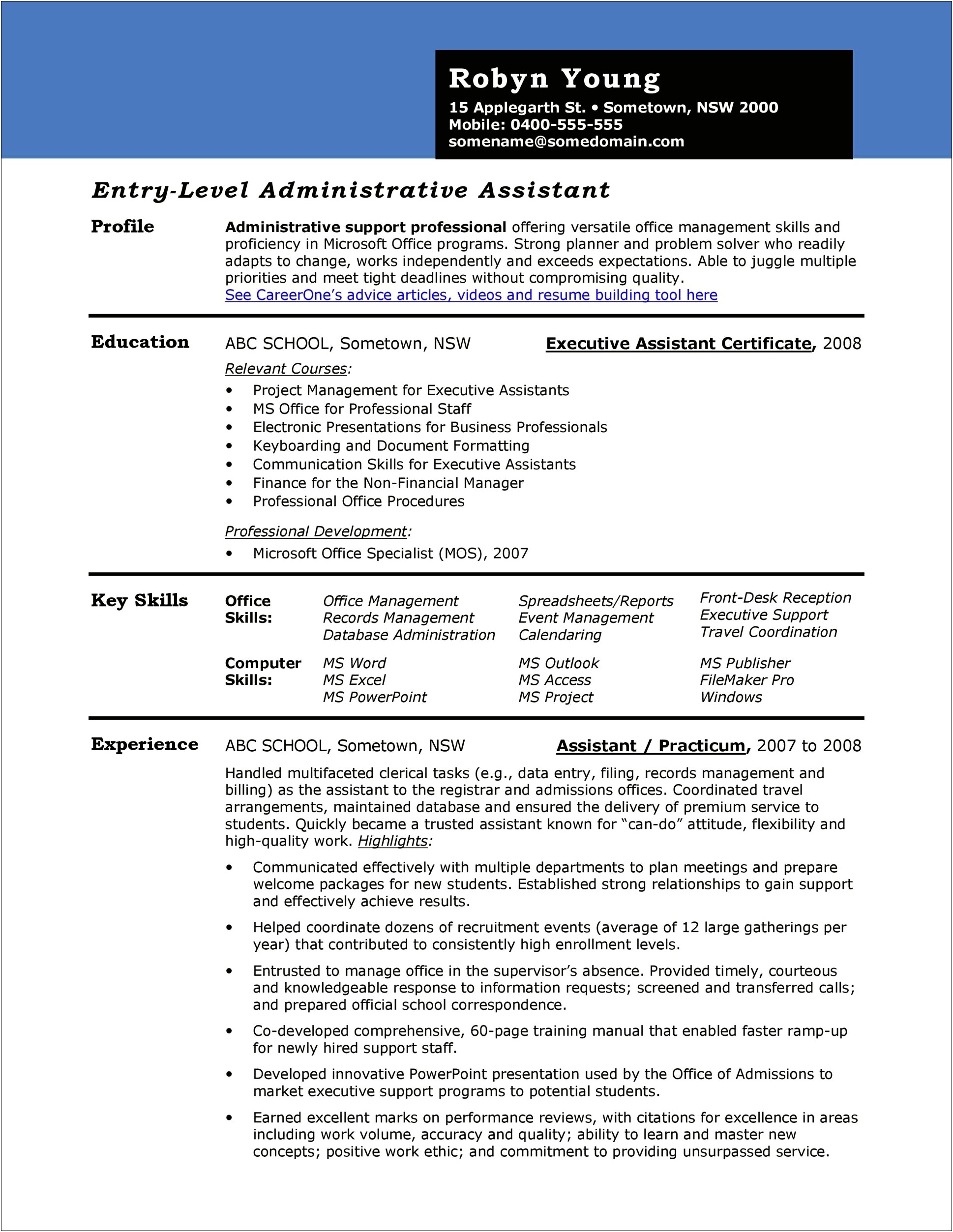 Entry Level Administrative Assistant Resume Templates