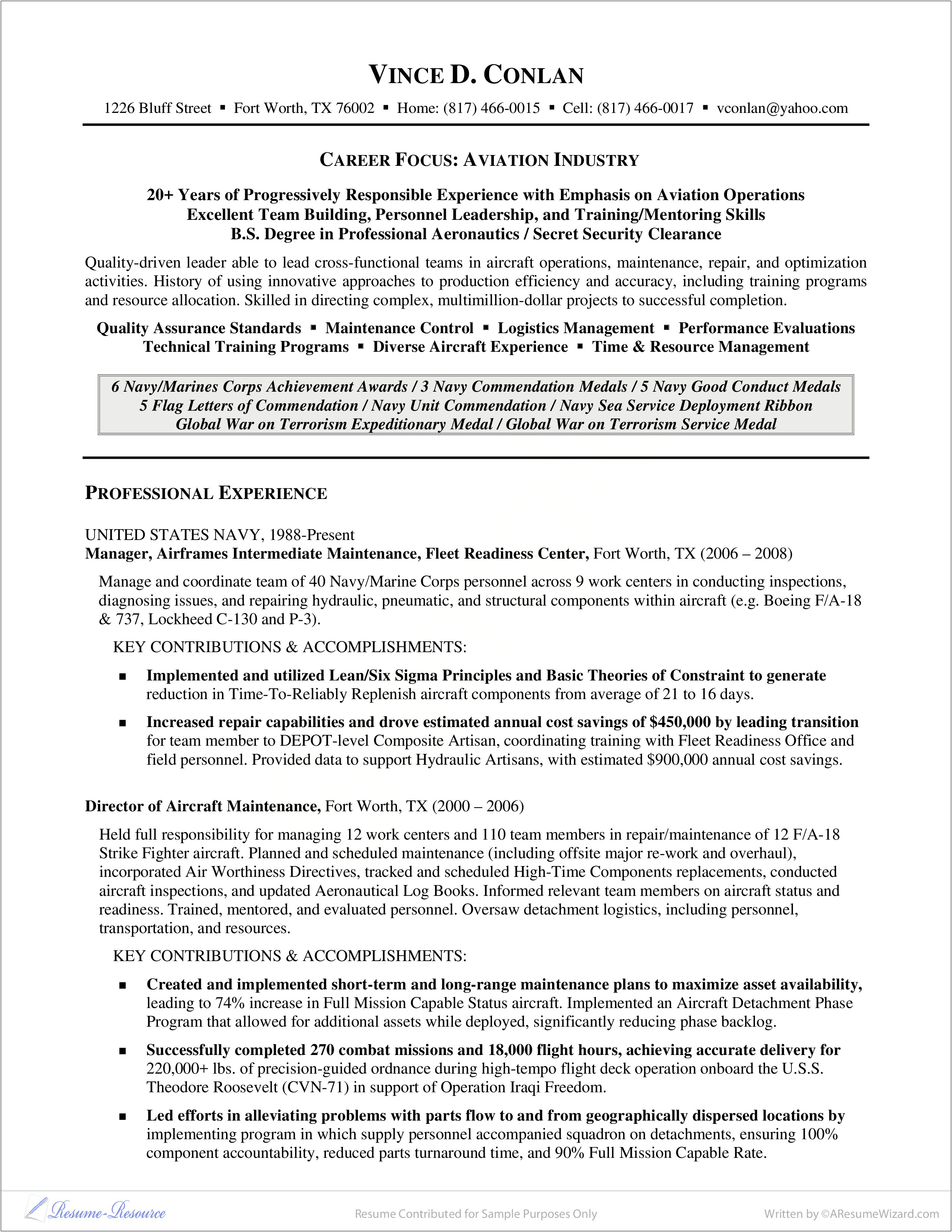 Entry Level A&p Sample Resume