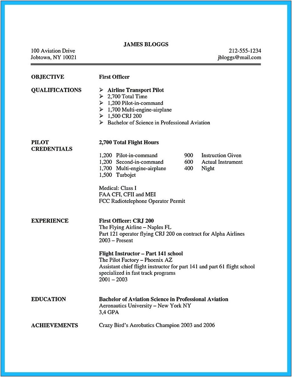 Entry Level Aviation Management Resume Template