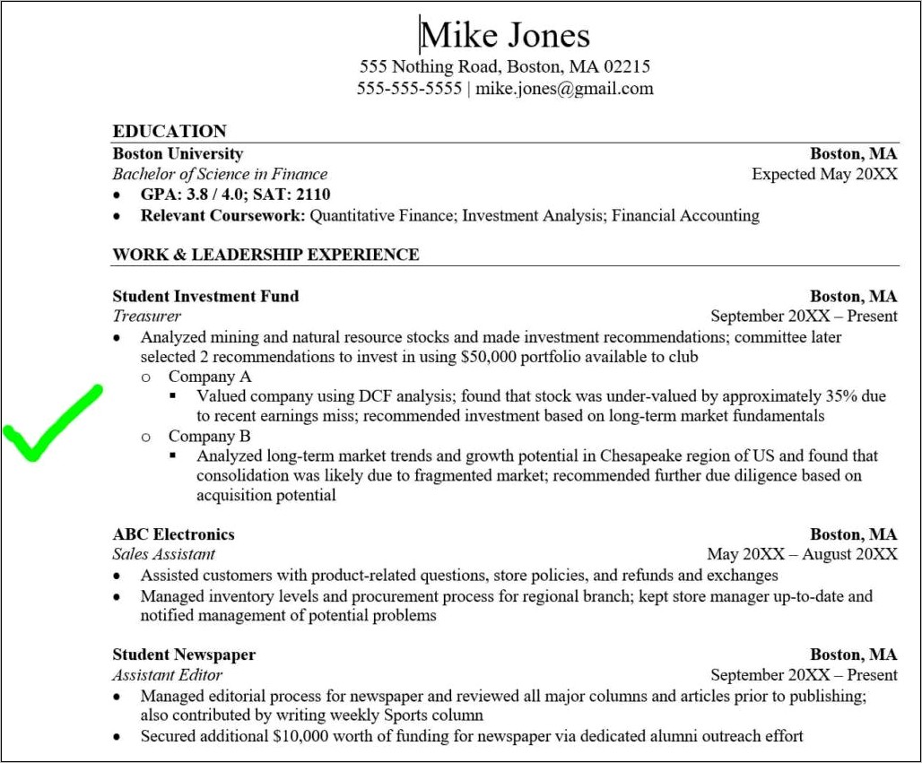 Entry Level Banking Resume Examples