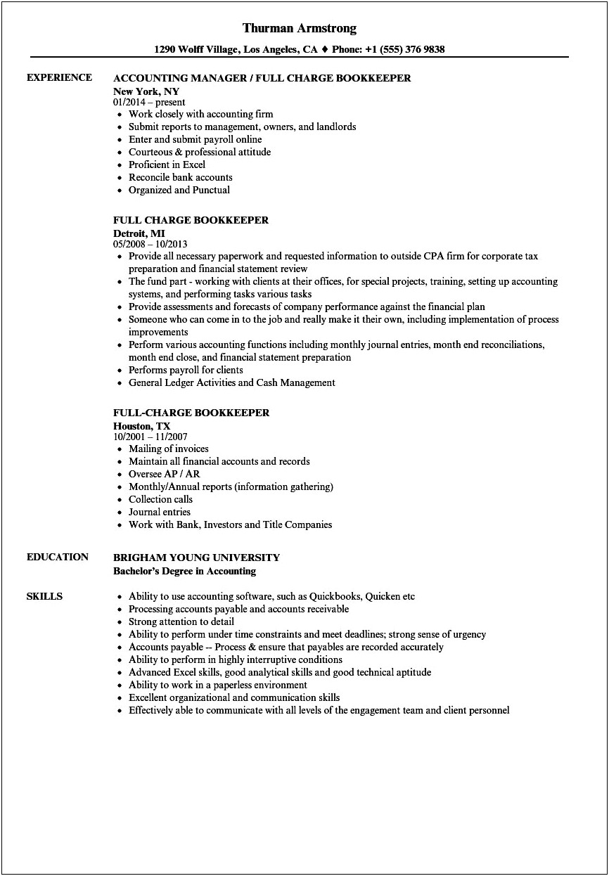 Entry Level Bookkeeper Resume Examples