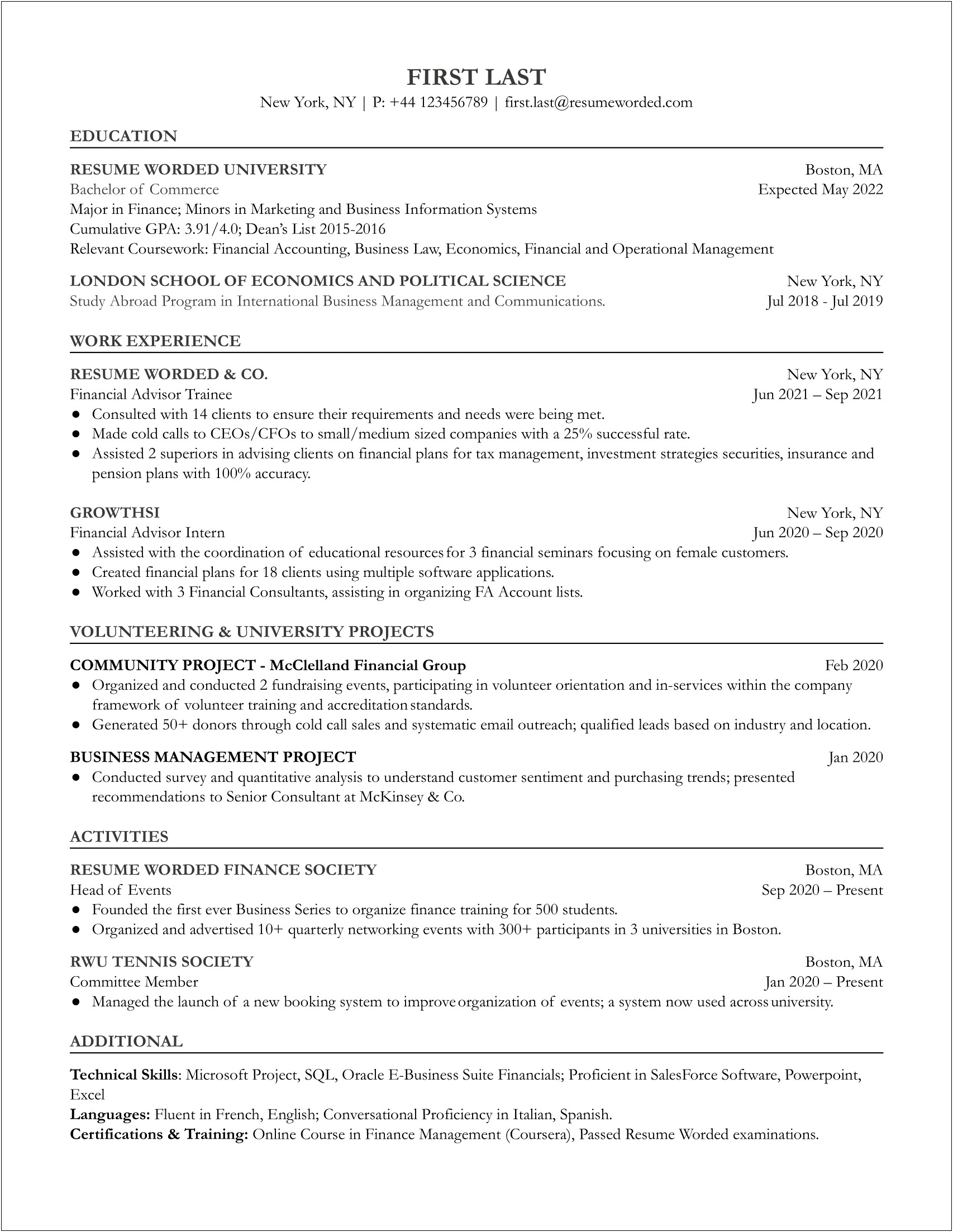 Entry Level Business Consulting Resume Examples