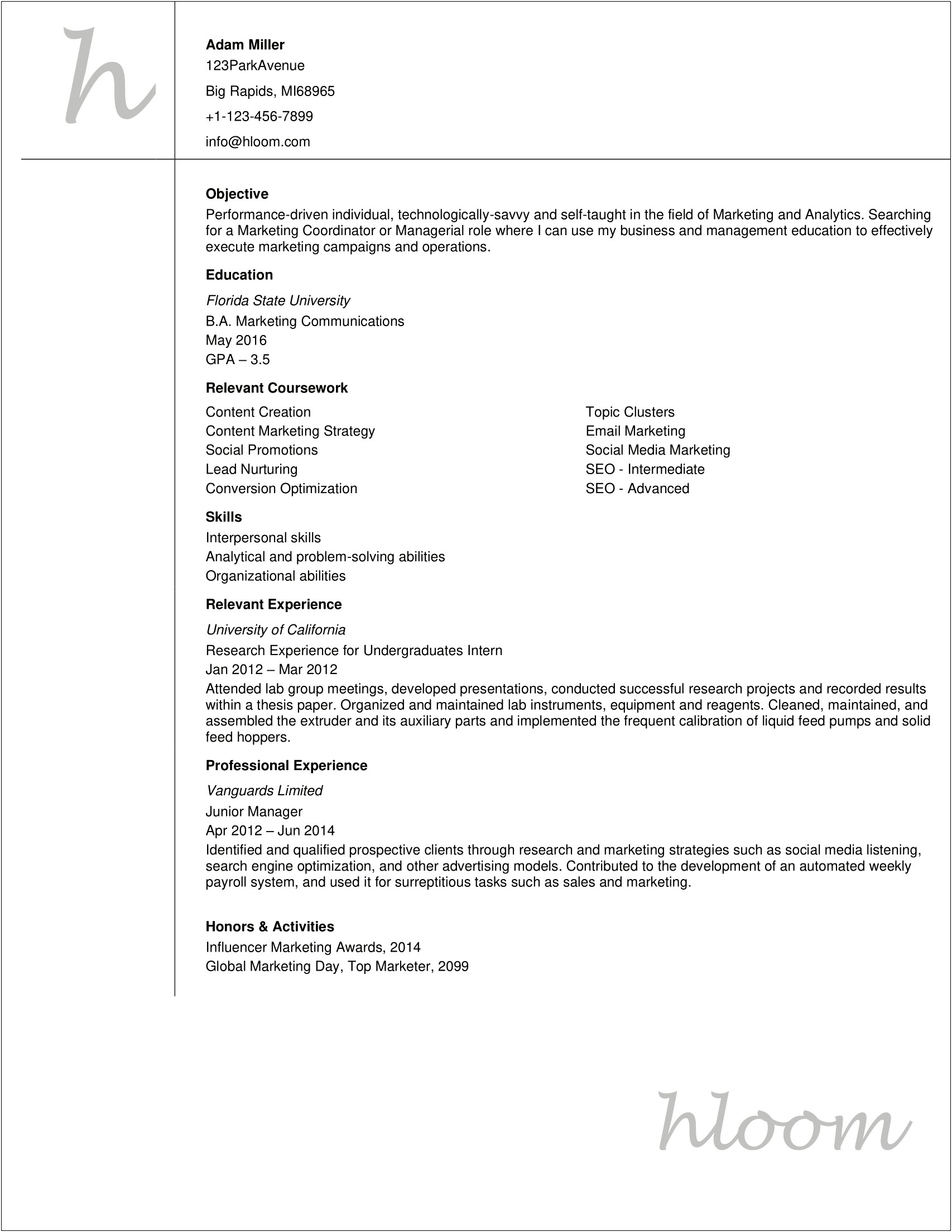 Entry Level Business Resume Examples