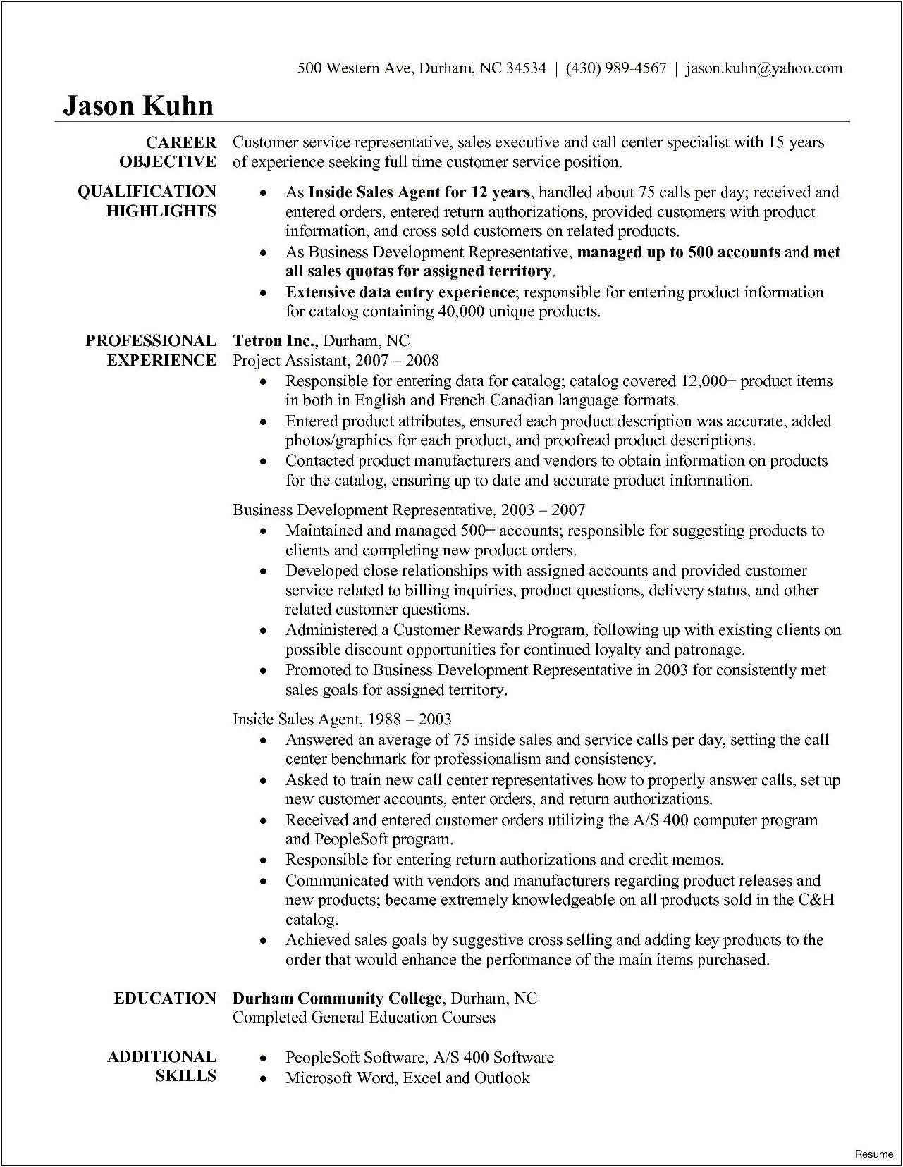 Entry Level Call Center Resume Objective