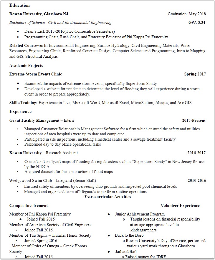 Entry Level Civil Engineering Resume Objective